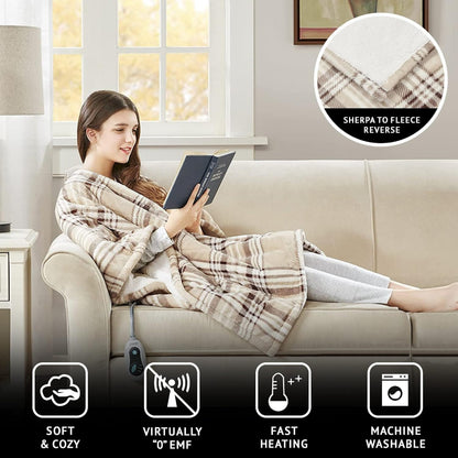Heated Berber Wrap Damask Sherpa Snuggle Electric Throw Blanket