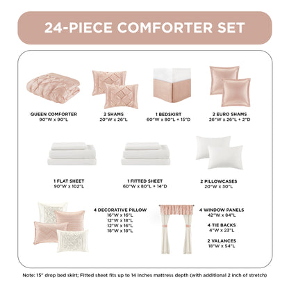 24 Piece Comforter Set with Window Curtains,Room in a Bag