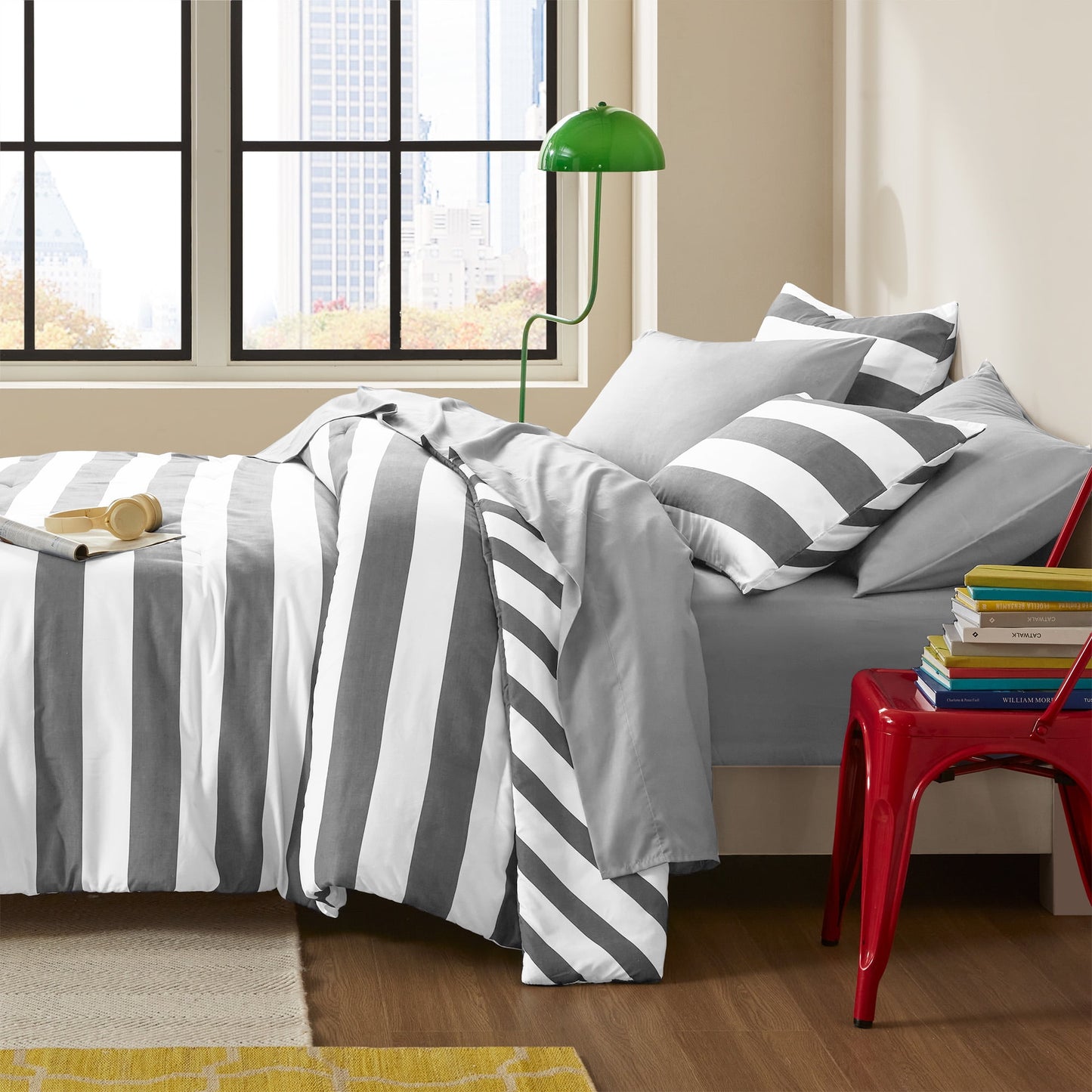 Textured Stripe Print Bedding Comforter Set
