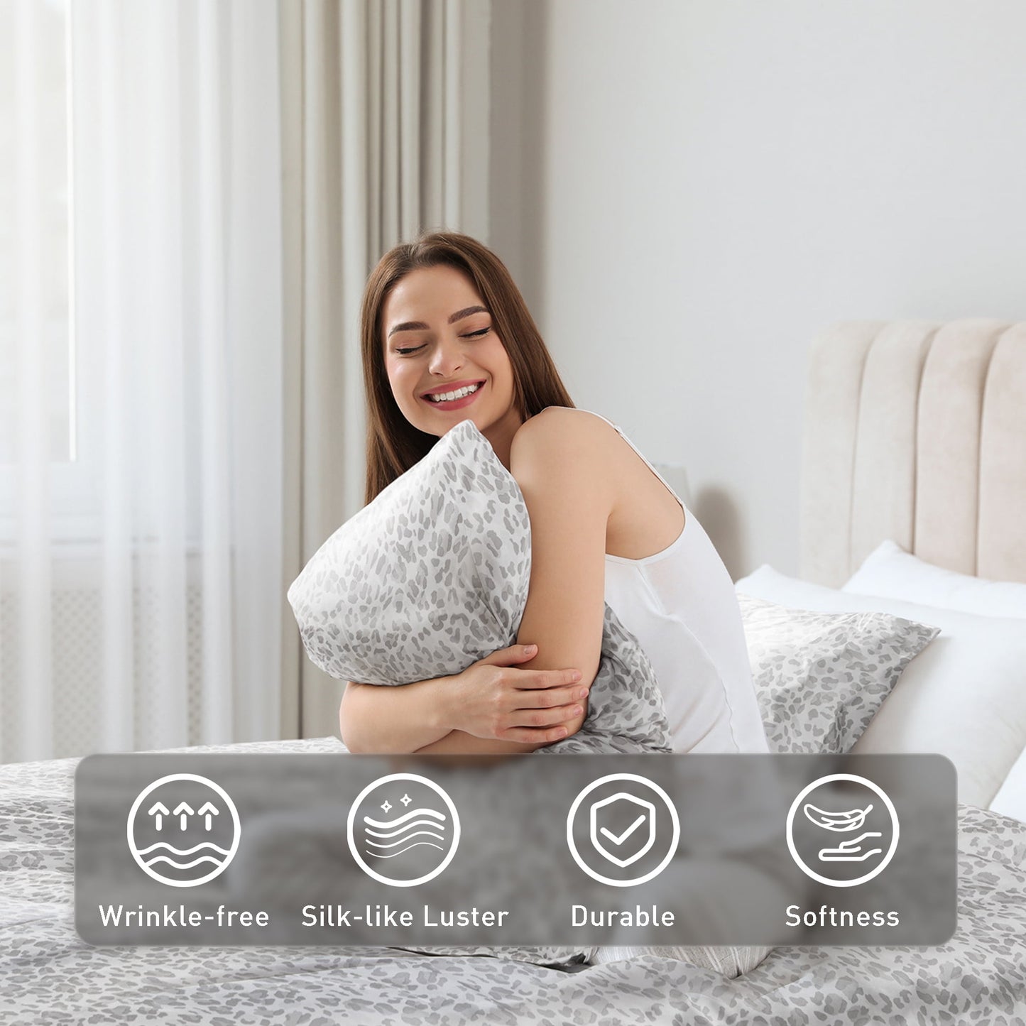 Printed Satin Bed Sheets, 3-Piece Luxury Silky Bedding Sets with Pillowcase