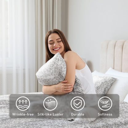 Printed Satin Bed Sheets, 3-Piece Luxury Silky Bedding Sets with Pillowcase