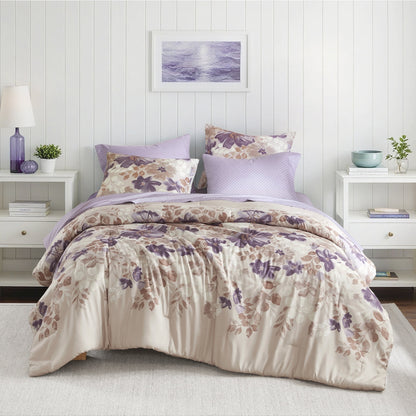 Microfiber Comforter Set, Watercolor Flora Print