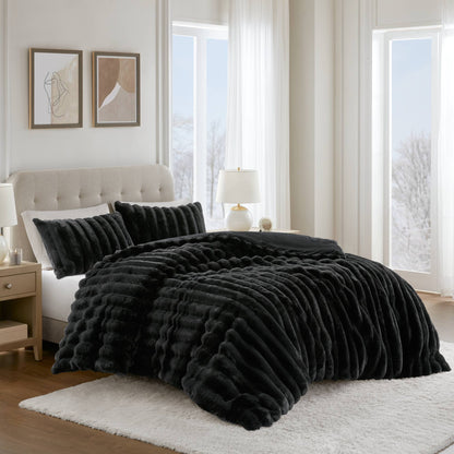Faux Fur Fluffy Ribbed Bedding Comforter Set