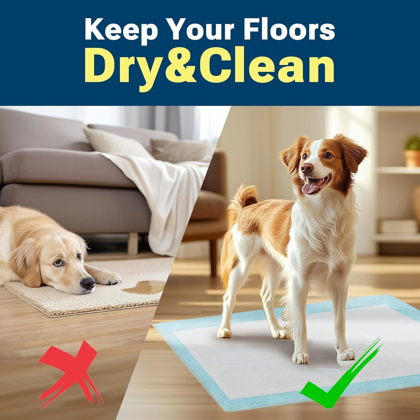 Disposable Absorbent Dog Pee Pads, 50 Count Extra Large Puppy Training Pads, Leak-Proof & Quick Dry