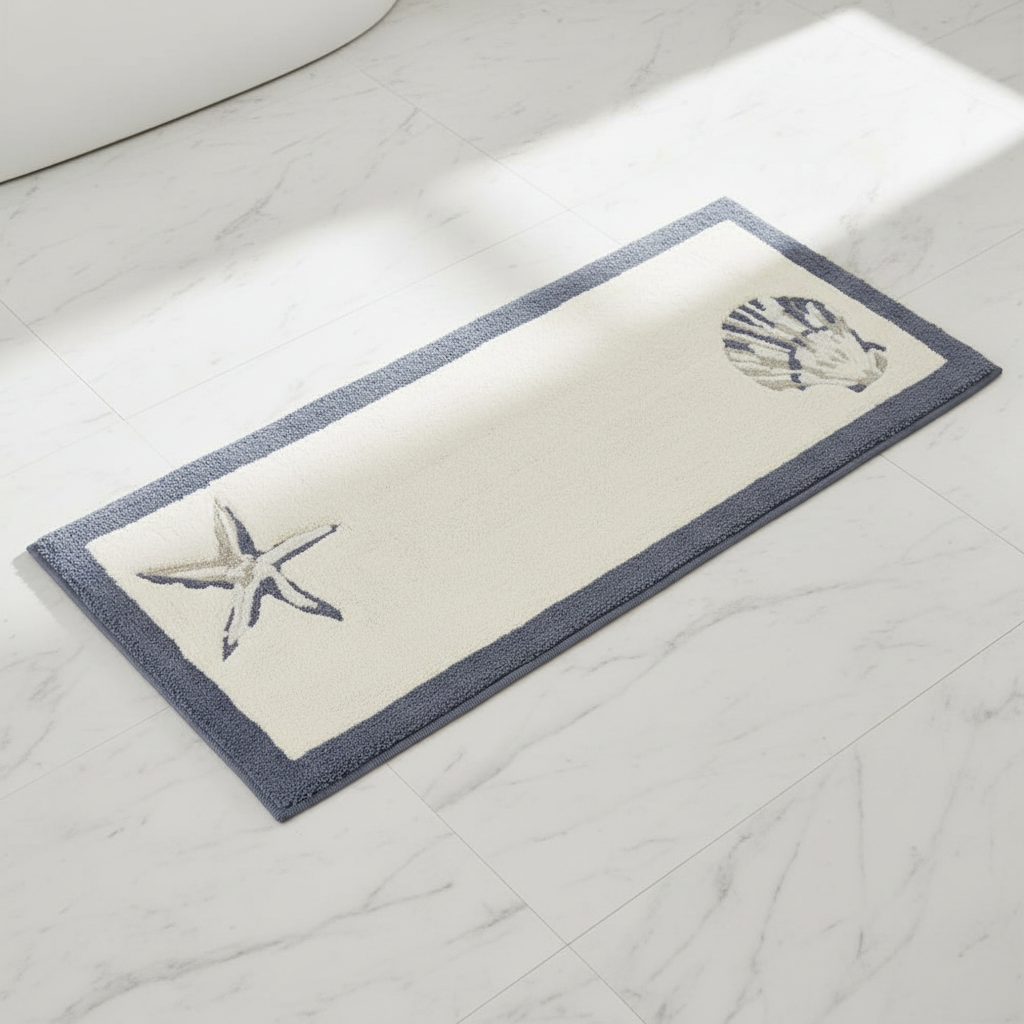 Cotton Bathroom Rug Reversible Coastal Machine Washable
