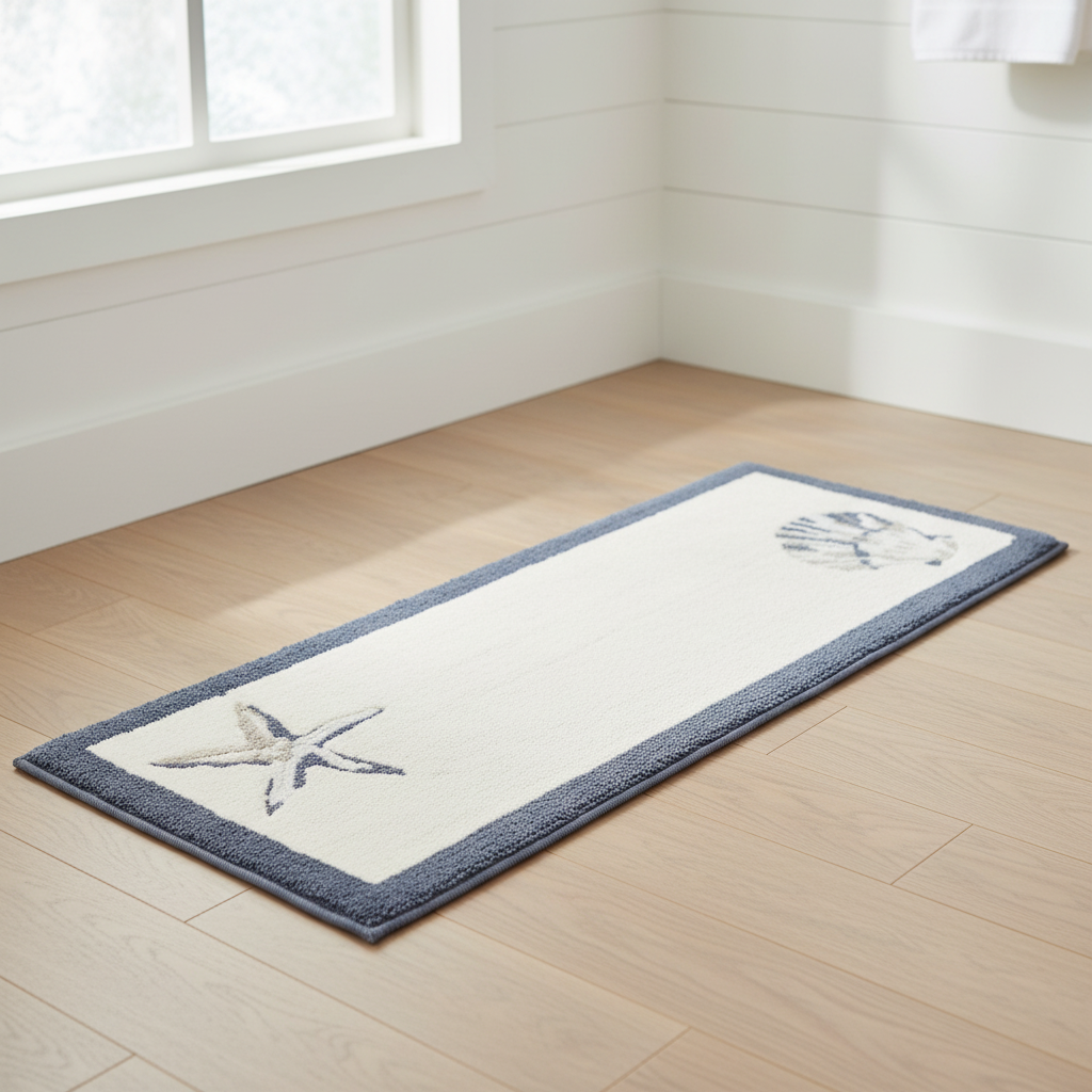 Cotton Bathroom Rug Reversible Coastal Machine Washable