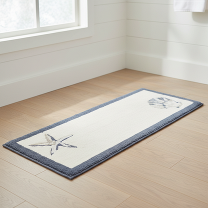 Cotton Bathroom Rug Reversible Coastal Machine Washable