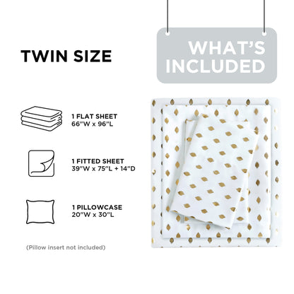 4-Piece Bed Sheets with Pillowcase, Metallic Polka Dots Printed Sheet Bedding Sets for Kids