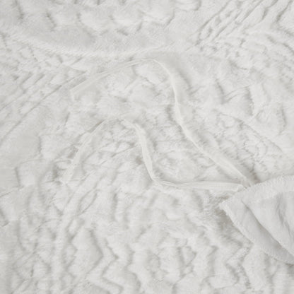 Full/Queen Embroidered Faux Fur Ultra Plush Duvet Cover Set - Ivory