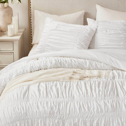 Romantic French Country Ruched Plush Comforter Set with Bow Ties