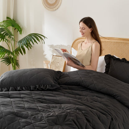 Diamond Quilted Ruffle Comforters Solid Bedding Comforters Sets