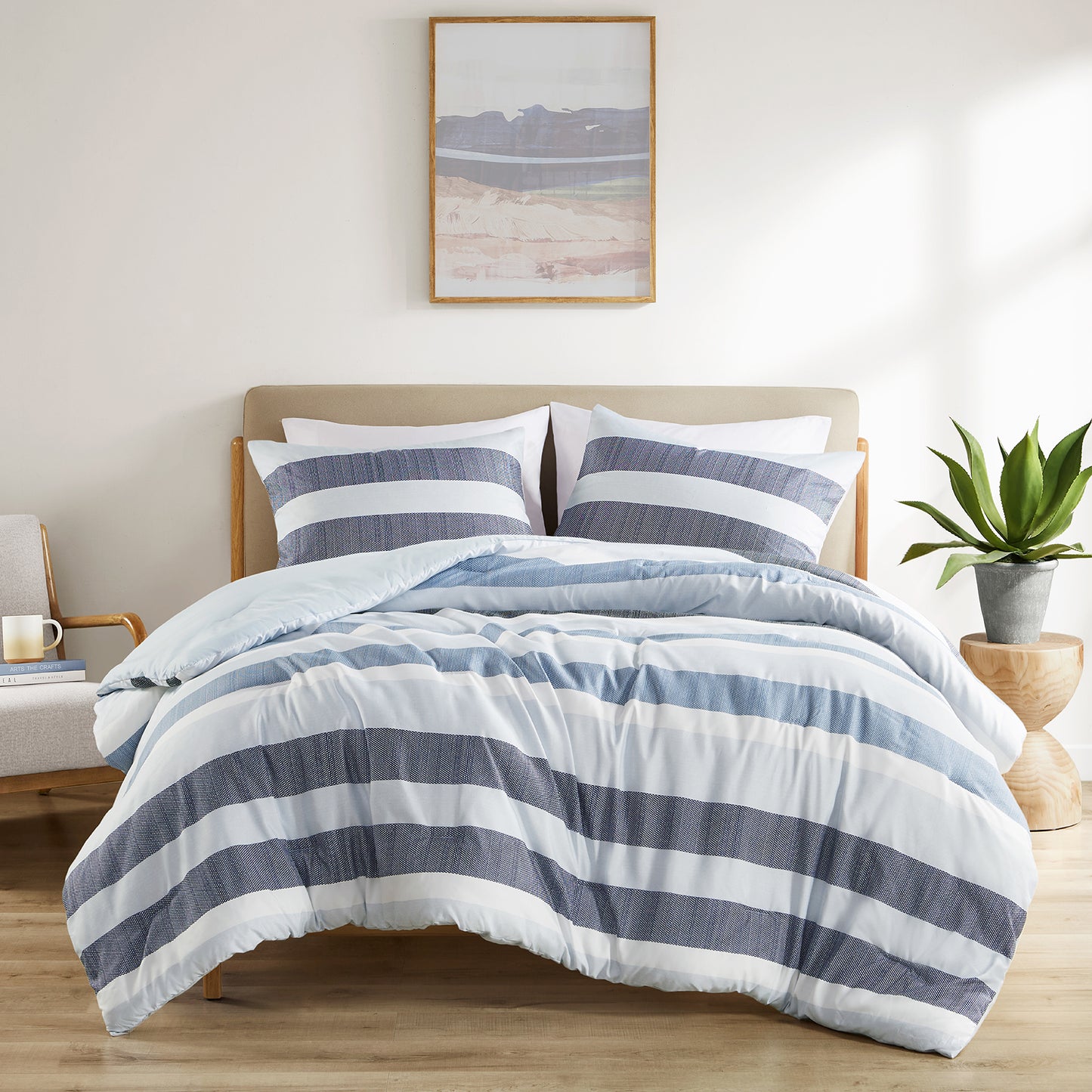 Blake  Navy/Blue Striped All Season Bedding Sets with Pillow Shams