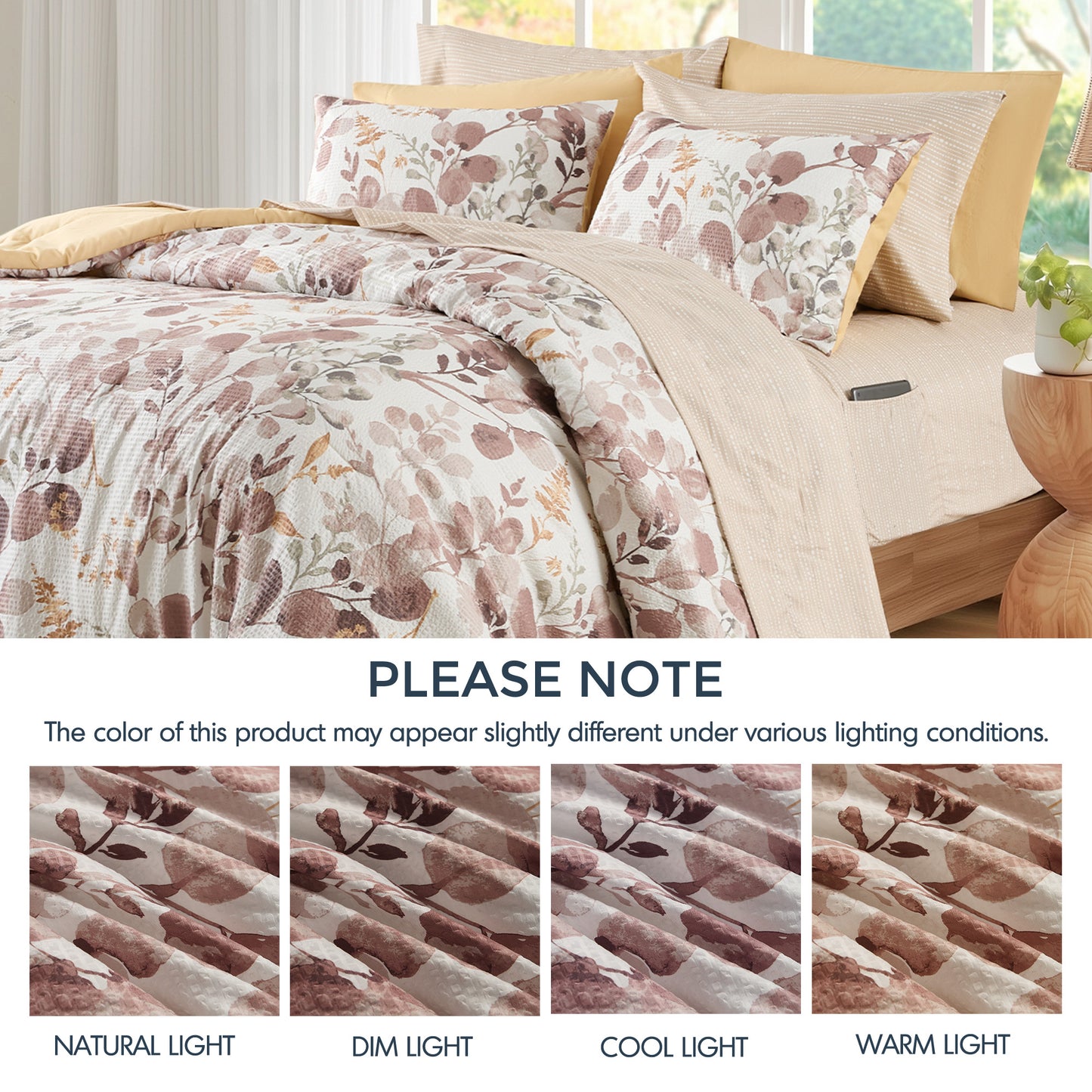 Seersucker Comforter Set with Sheets, Botanical Bed in A Bag