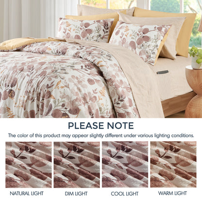 Seersucker Comforter Set with Sheets, Botanical Bed in A Bag