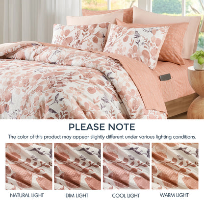 Reversible Floral Comforter Set for Dorm Bedding, Lightweight All Season Comforter Bed Set