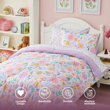 Colorful Dreamy Pink Floral Bedding Comforter with Sheet Set