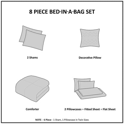 8 Piece Comforter Set with Bed Sheets, Navy