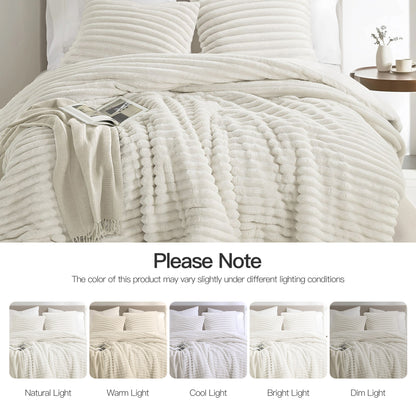 Fluffy Ribbed Plush Comforter Set