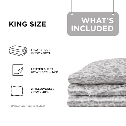 Printed Satin Bed Sheets, 3-Piece Luxury Silky Bedding Sets with Pillowcase
