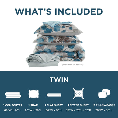 Floral Comforter Set with Sheets and Side Storage Pockets