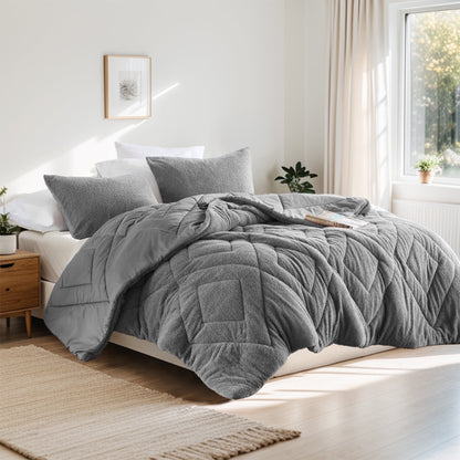Double Diamond Quilted Teddy Comforter Set