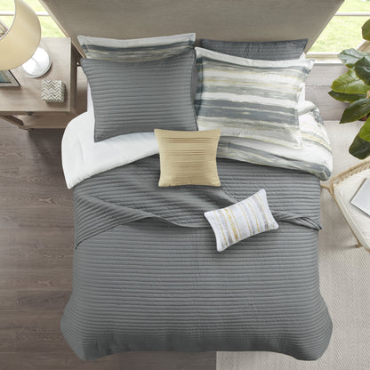 8 Piece Printed Seersucker Comforter and Quilt Set Collection, Yellow