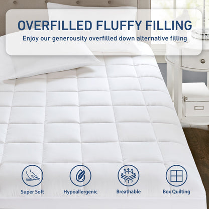 Quilted Fitted Mattress Cover - Extra Thick Mattress Topper with Deep Pocket Mattress Pad Highline