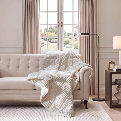 Parker Oversized Fuzzy Ribbed Plush Down Alternative Filled Throw Blanket
