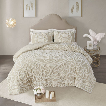 3 Piece Cotton Chenille Comforter Set