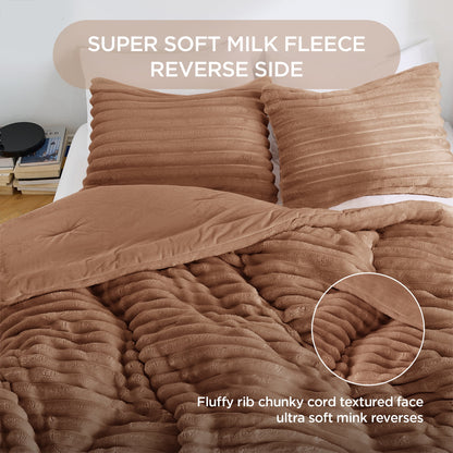 Fluffy Ribbed Plush Comforter Bedding Set