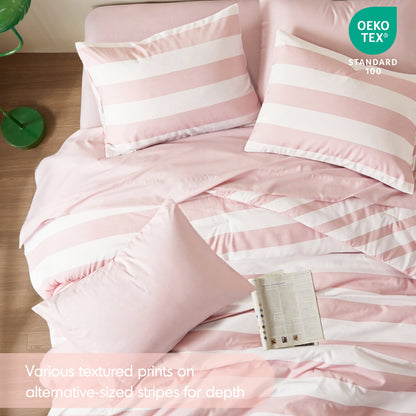 Textured Stripe Print Bedding Comforter Set