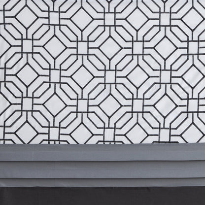 Embroidered Geometric Shower Curtain, Pintucked Pieced Pattern with Bold Color Blocking