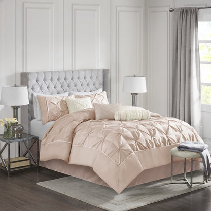 Tufted Pintuk Bed in a Bag Bed Set, Satin Luxury Grey Comforter Bedding Set with Decor Pillow