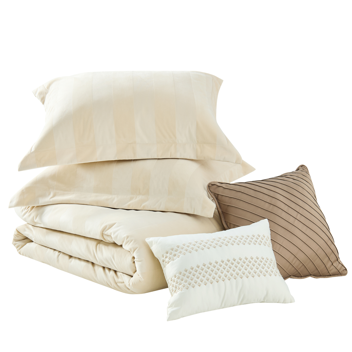 Velvet Woven Striped Reversible Comforter Set with Decorative Pillows and Shams
