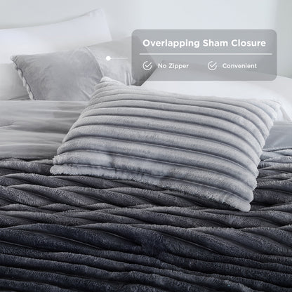 Fluffy Ribbed Plush Comforter Bedding Set