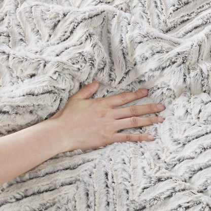 Back Print Brushed Fur Duvet Cover Set - Ivory