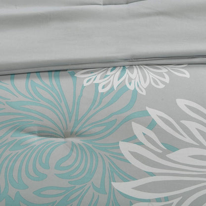Aqua Printed Floral Comforter Set with 100% Cotton Bed Sheet