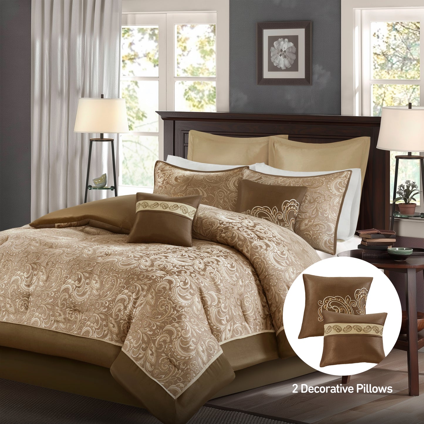 Jacquard Comforter Set with Bedskirt and Decor Pillows