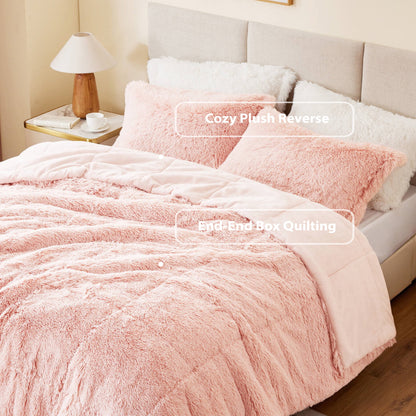 Solid Shaggy Long Fur Comforter Mini Set