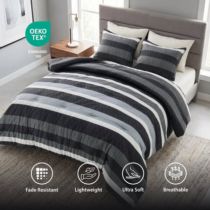 Reversible Striped Comforter Set for Dorm Bedding, Lightweight All Season Comforter Bed Set