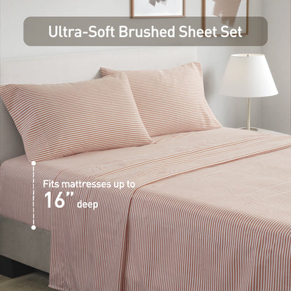 Stripe Comforter Set Bed in a Bag Bedding Set for Dorm Room, Comforter Bed Set with Flat Sheet and Fitted Sheet