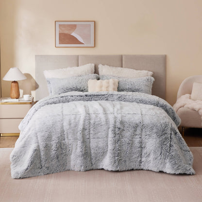 Solid Shaggy Long Fur Comforter Mini Set