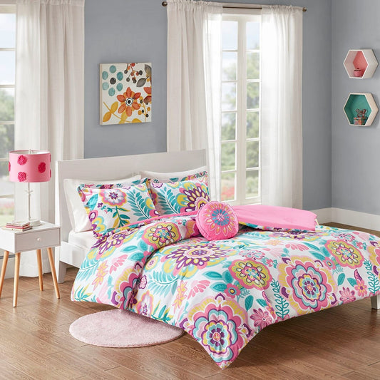 Comforter Sets 4-Piece Floral Kids Bed Sets for All Season Bedding Comforter Sets for Girls