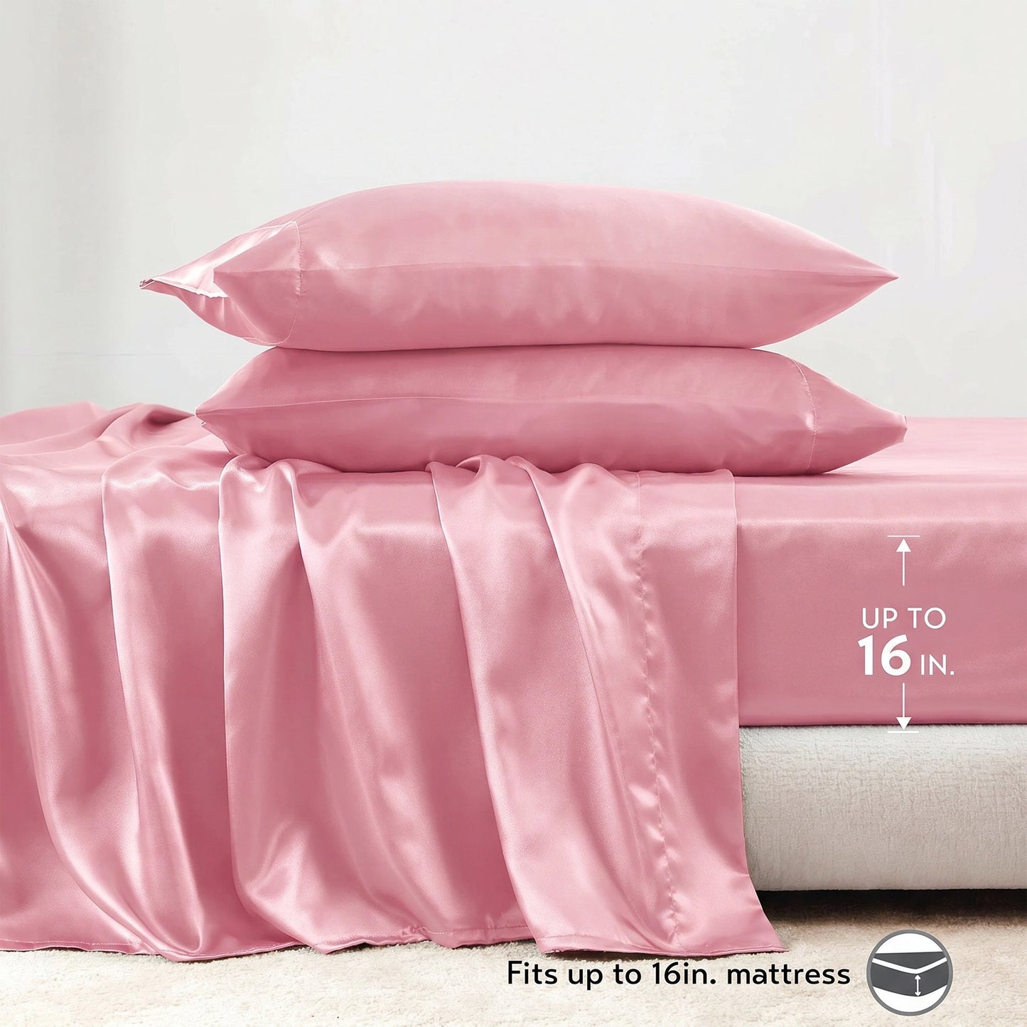 Satin Silky Bedding Sheet Set, Silky Sheen and Cloud-Soft Bed Sheet with Deep-Pocket Fitted Sheet