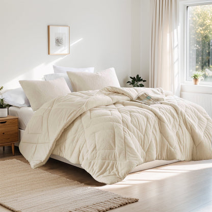 Double Diamond Quilted Teddy Comforter Set