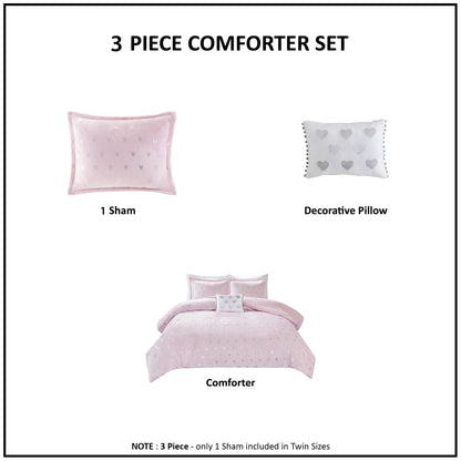 4-Piece Kids Comforter Set, Metallic Printed Plush Dorm Comforter Bedding Set
