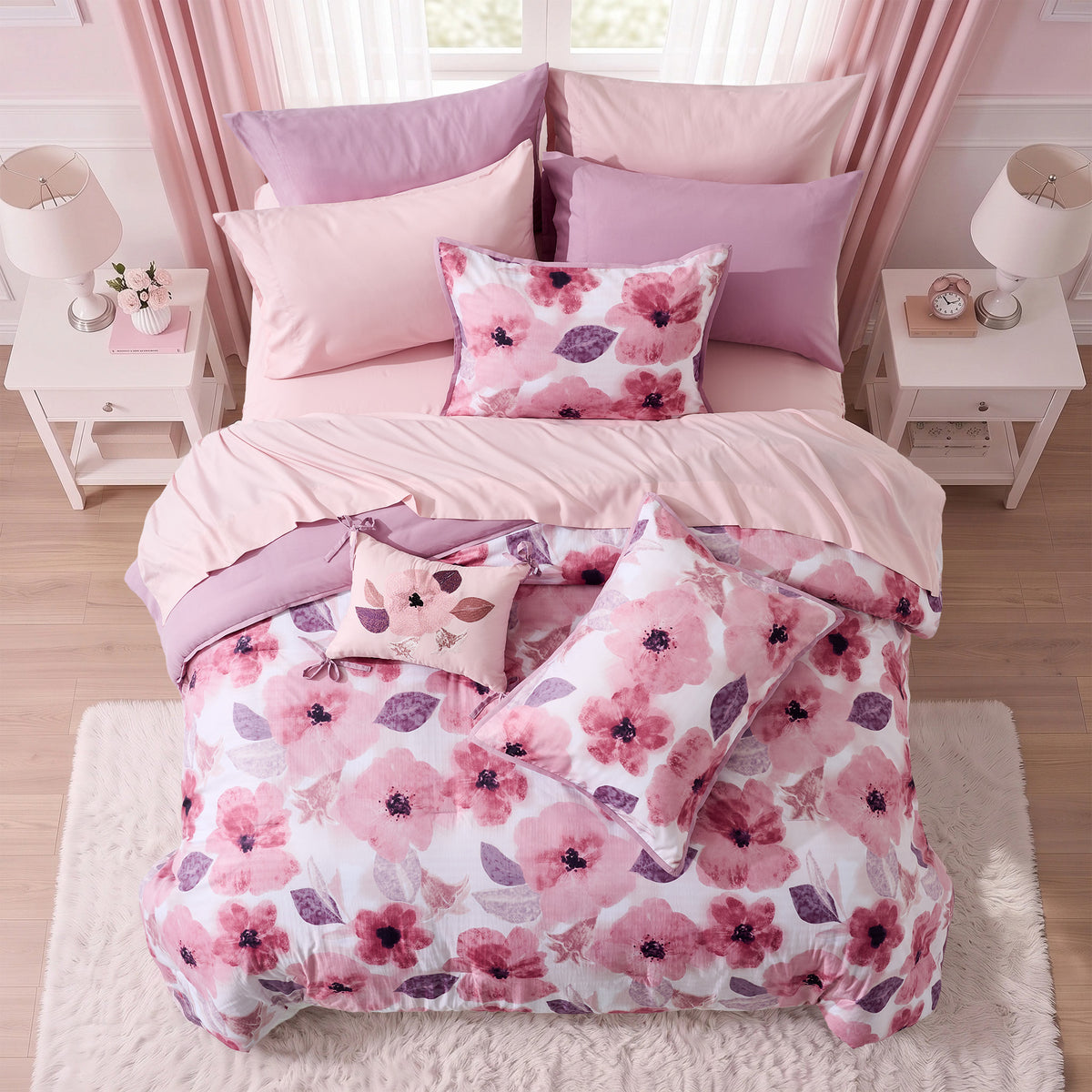 Tatum Reversible Floral Comforter Set with Sheets