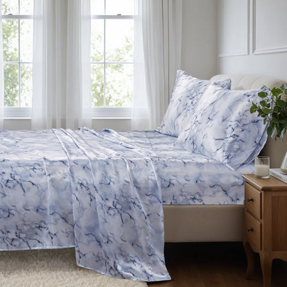 Printed Satin Bed Sheets, 3-Piece Luxury Silky Bedding Sets with Pillowcase