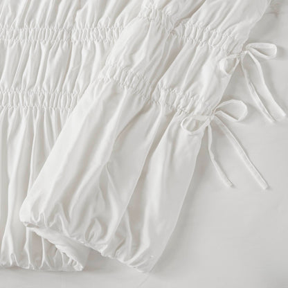 Romantic French Country Ruched Plush Comforter Set with Bow Ties