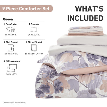 Medallion Pattern Bed in a Bag Bedding Comforter Set with Comforter, Flat Sheets, Fitted Sheets with Side Pockets